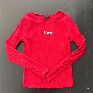 Art Class Vibrant Red Ribbed Christmas Top